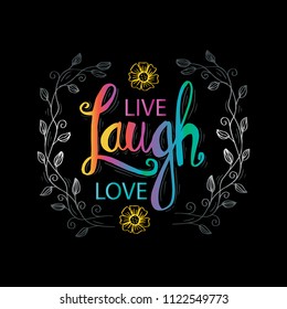 Hand drawn typography poster live laugh love. Inspirational quote.