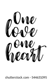 Hand drawn typography poster. Poster for lover, valentines day, save the date invitation.  One love one heart.