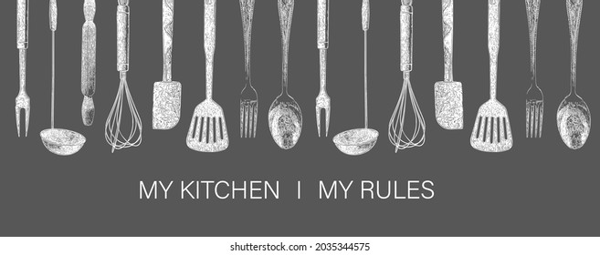 Hand drawn typography poster. My kitchen, my rules.