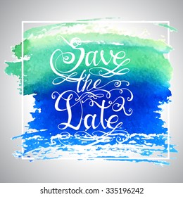Hand drawn typography poster on watercolor spot. Romantic quote for wedding invitations or valentines day card or home decor element.  Inspirational vector typography.
