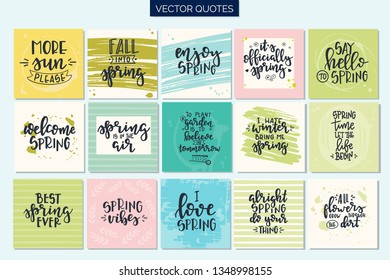 Conjunto de tarjeta de resorte de tipografía dibujada a mano. Conceptual frase escrita a mano Spring T shirt diseño caligráfico con letras a mano. Vector inspirador