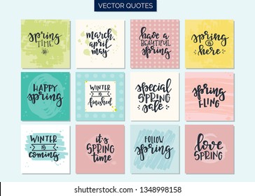 Hand drawn typography spring card set. Conceptual handwritten phrase Spring T shirt hand lettered calligraphic design. Inspirational vector
