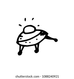 Hand drawn ufo doodle icon. Hand drawn black sketch. Sign symbol. Decoration element. White background. Isolated. Flat design. Vector cartoon illustration.