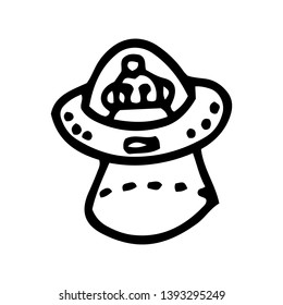 Hand Drawn UFO doodle. Sketch style icon. Decoration element. Isolated on white background. Flat design. Vector illustration.