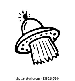 Hand Drawn UFO doodle. Sketch style icon. Decoration element. Isolated on white background. Flat design. Vector illustration.