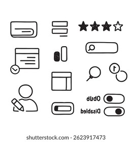 Conjunto de Coleção de Elementos UX de UI Desenhados à Mão de Ícones de Interface de Estilo de Esboço
