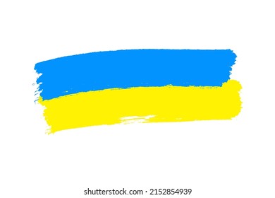 Hand drawn Ukraine flag brush concept. Flag of Ukraine grunge style isolated on white background. Grunge brush stroke with Ukraine national flag. Watercolor painting flag of Ukraine