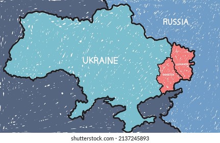 HANDGEZEICHNETE KARTE DER UKRAINE MIT DONETSK- UND LUHANSK-VEKTOR