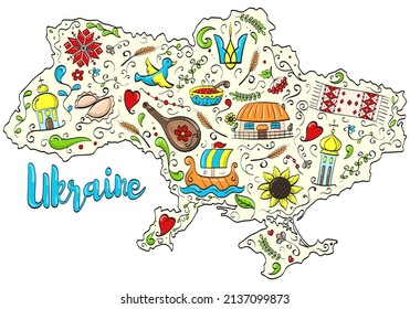 Hand drawn Ukraine map Icons Circle. Vector Illustration of Outline Design.