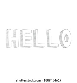 Hand drawn ultimate gray "Hello" word on a white background. Vector lettering may used for greeting card, banner, clothing design. Ultimate gray color trend.