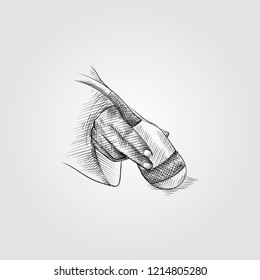 Hand Drawn Ultrasound scanner in the hand Sketch Symbol isolated on white background. Pregnancy  hand drawing sketches elements