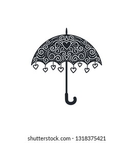 Hand drawn umbrella with doodles. Vector illustration.