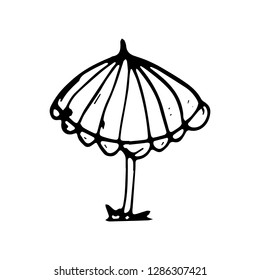 Hand Drawn umbrella on the beach doodle. Sketch style icon. Decoration element. Isolated on white background. Flat design. Vector illustration.