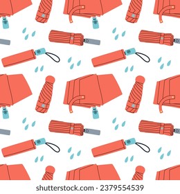 Hand drawn umbrella pattern. Cute and colorful vector umbrella seamless pattern for kids clothing and paper products
