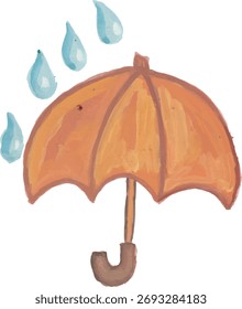 Hand drawn Umbrella with Raindrops