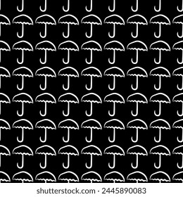Hand drawn umbrellas in grid seamless pattern. Black and white. Print, fabric, textile, web