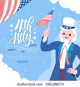 hand drawn uncle sam character usa independence day illustration background