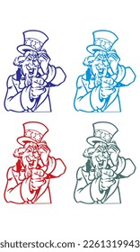 Hand Drawn Uncle Sam Vector Illustration. Uncle Sam Want You
