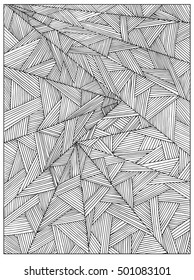 Hand drawn Uncolored Difficult Abstract Adult Coloring book page. Can be used as adult coloring book, coloring page, card, illustration vector