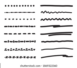 Hand drawn underline. Abstract simple underlines. Black and white illustration. Sketchy elements for design