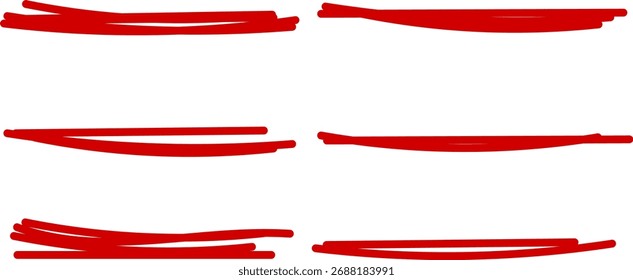 Coleção de sublinhados desenhados à mão. Estilo de esboço Doodle de elementos de linha realçados