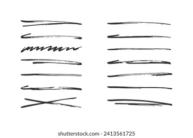 Hand drawn underline elements collection. Scribble lines on white background set.