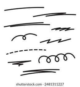 Hand drawn underline icon set. Doodle vector illustration.