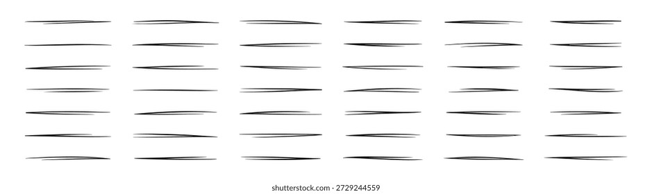Colección de líneas de subrayado dibujadas a mano, trazos de boceto de doodle simples para resaltado de texto, Elementos de énfasis de marcador y lápiz, Vector decorativo mínimo establecido en fondo transparente
