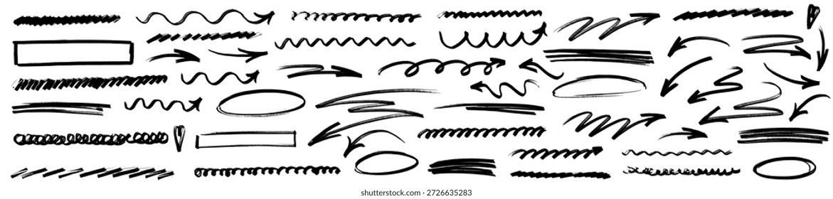 Handgezeichnete Unterstreichung mit Marker und Stift für saubere Hervorhebung. Diese Unterstreichung verbindet die Pfeilrichtung mit der Markertextur, dem Stiftfluss und dem fett hervorgehobenen Pfeil.