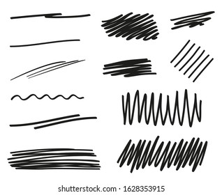 Hand drawn underline on white. Abstract underlines with array of lines. Stroke chaotic patterns. Black and white illustration. Sketchy elements for your work
