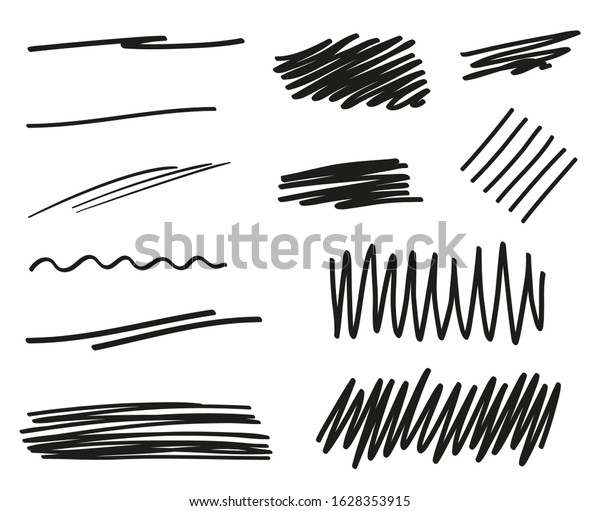 Hand drawn underline on white.
Abstract underlines with array of lines. Stroke chaotic patterns.
Black and white illustration. Sketchy elements for your
work
