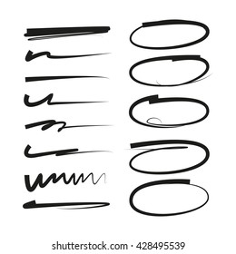 hand drawn underline set and circle highlighter set