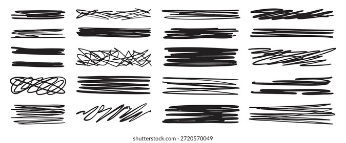 Handgezeichnetes Unterstreichungsset. Markierungsstriche für Doodle-Text. Abstrakte Linienteiler für das Typografiedesign. Vektorgrafik