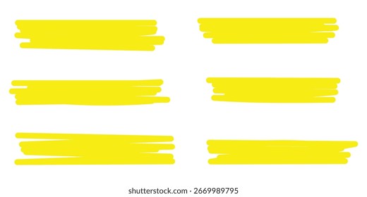 Conjunto de subrayado dibujado a mano. Trazos de rotulador. Líneas de garabato negro. Colección de resaltado incompleto para el texto. Elementos de diseño artísticos. gráfico de Vector 