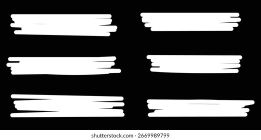 Hand drawn underline set. Marker brush pen strokes. Black doodle scribble lines. Sketchy highlight collection for text. Artistic design elements. Vector graphic 