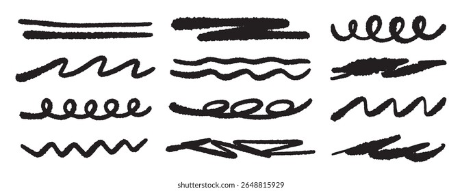 Hand drawn underline strokes decorative design art pattern texture line accent. Vector illustration