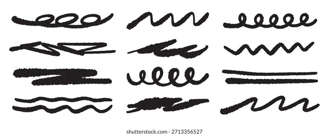 Trazos de subrayado dibujados a mano acento de línea de textura de patrón de arte de diseño decorativo. Ilustración vectorial