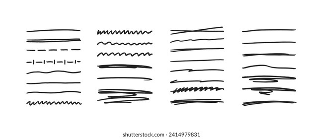 Hand drawn underline strokes in doodle style set