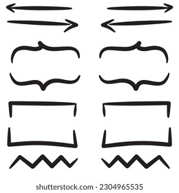 Hand drawn underlines with arrows isolated on white background,vector illustration eps10