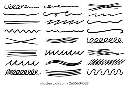 Hand drawn underlines doodle set vector. Scribble lines, sketchy line elements collection vector strokes isolated on white background
