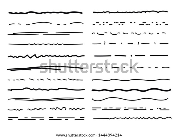 Hand drawn underlines. Drawing brush lines,\
pencil textured strokes. Scribble doodle borders. Handmade\
underline vector isolated set. Underline paint drawing, pen stripe\
drawn illustration