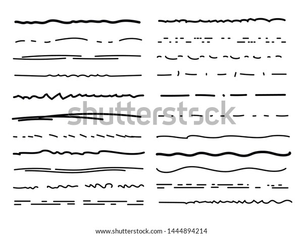 手描きの下線 筆線 鉛筆のテクスチャーのある線を描く 落書き風落書き 手作りの下線のベクター画像セット ペイント図面に下線 ペンストライプ描画イラスト のベクター画像素材 ロイヤリティフリー