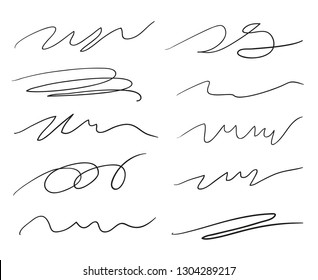Hand drawn underlines on white. Abstract backgrounds with array of lines. Stroke chaotic patterns. Black and white illustration. Sketchy elements for posters and flyers