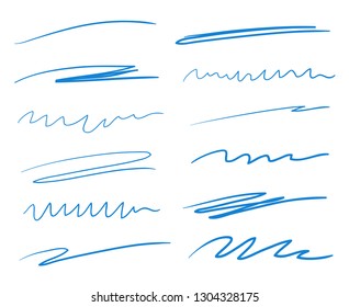 Hand drawn underlines on white. Abstract backgrounds with array of lines. Stroke chaotic patterns. Colorful illustration. Sketchy elements for posters and flyers