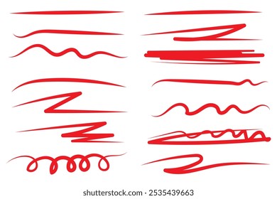 Hand drawn underlines on white. Abstract backgrounds with array of lines. Stroke chaotic patterns. Black and white illustration. Sketchy elements