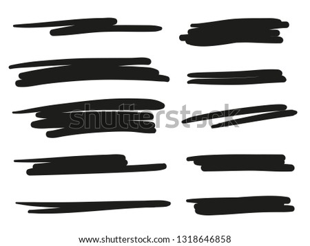 Hand drawn underlines on white. Abstract backgrounds with array of lines. Stroke chaotic patterns. Black and white illustration. Sketchy elements for posters and flyers