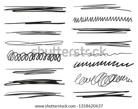Hand drawn underlines on white. Abstract backgrounds with array of lines. Stroke chaotic patterns. Black and white illustration. Sketchy elements