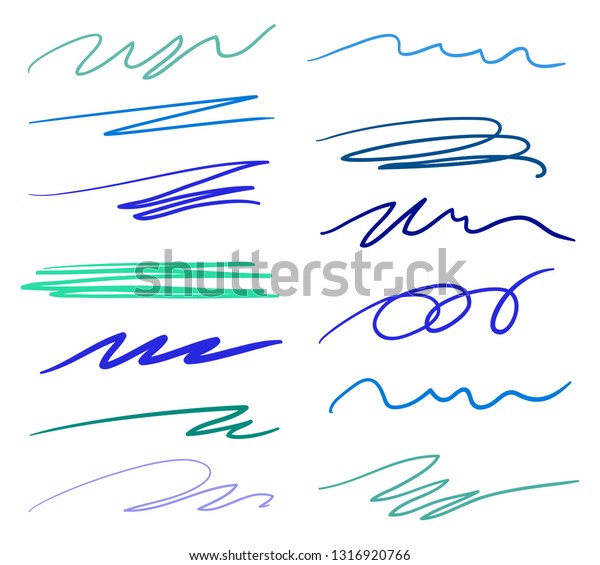 Hand drawn underlines on white.\
Multicolored backgrounds with array of lines. Stroke chaotic\
patterns. Colorful illustration. Elements for posters and\
flyers