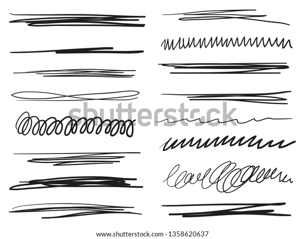 Hand drawn underlines on white. Abstract
backgrounds with array of lines. Stroke chaotic patterns. Black and
white illustration. Sketchy
elements