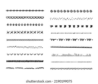 Marcador de mano con subrayado. Divisores étnicos Doodle, separadores, fronteras y pozos estilo boho para la decoración. Los subrayados aztecos de moda están pintados con tinta y pluma. Aislado. Ilustración del vector